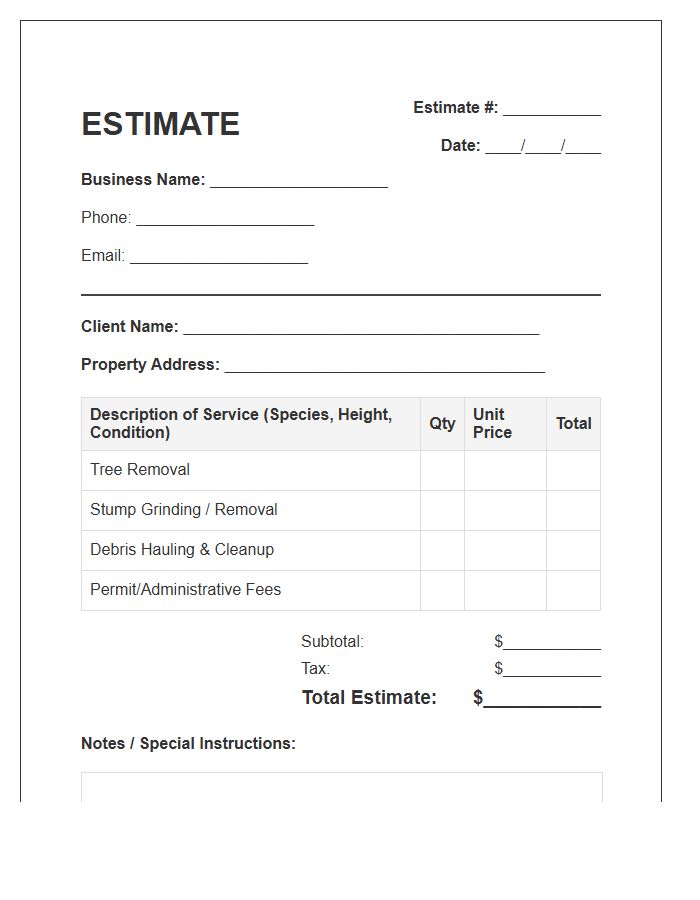 Property Tree Removal Estimate Invoice Template