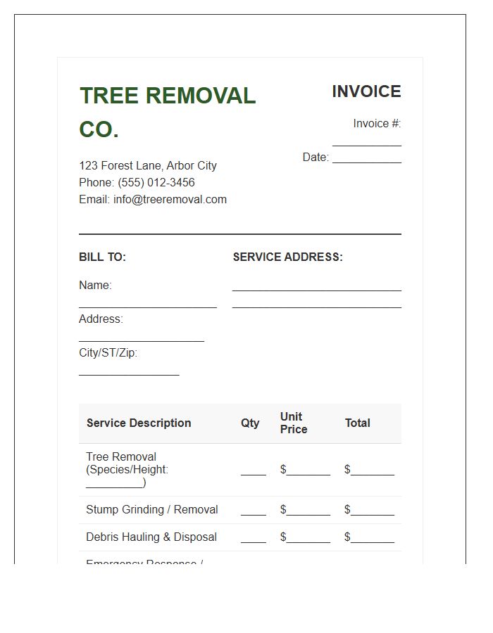 Standard Tree Removal Service Invoice Template