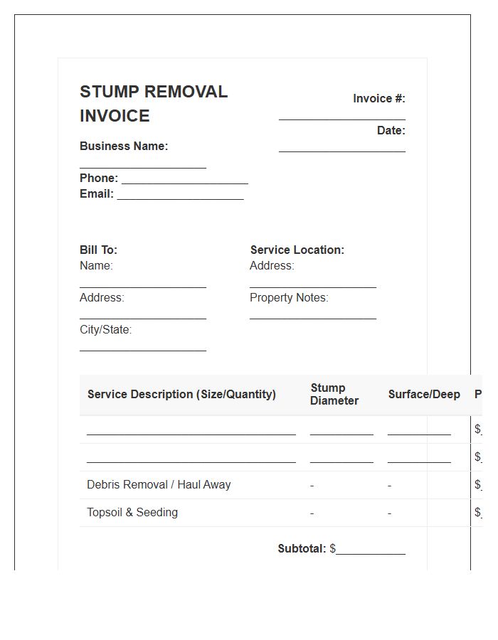 Stump Grinding And Removal Invoice Template