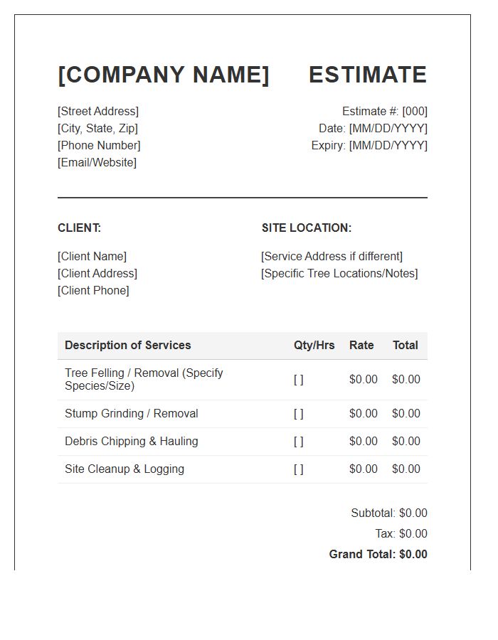 Tree Felling Service Estimate Invoice Template