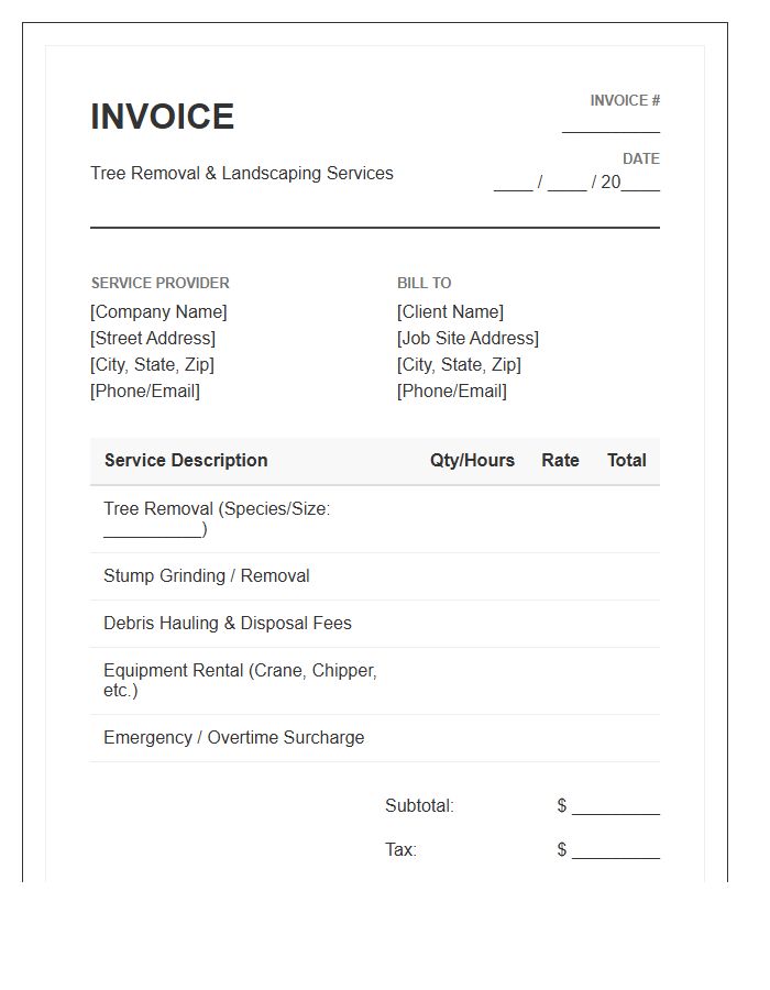 Tree Removal Job Cost Invoice Template