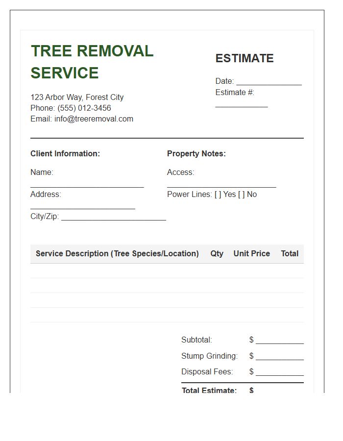 Tree Removal Service Estimate Invoice Template