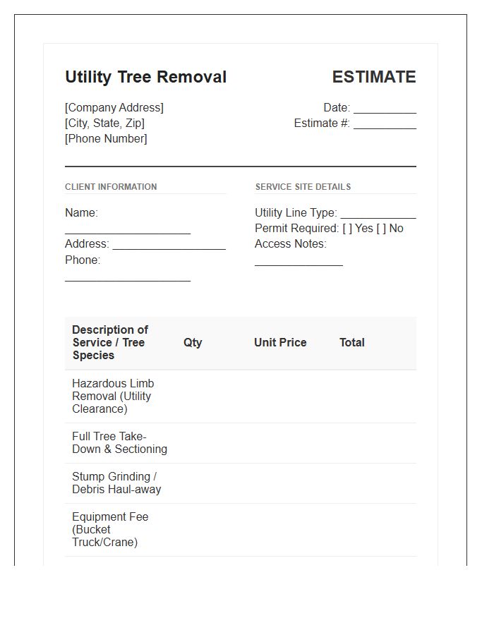 Utility Tree Removal Estimate Invoice Template