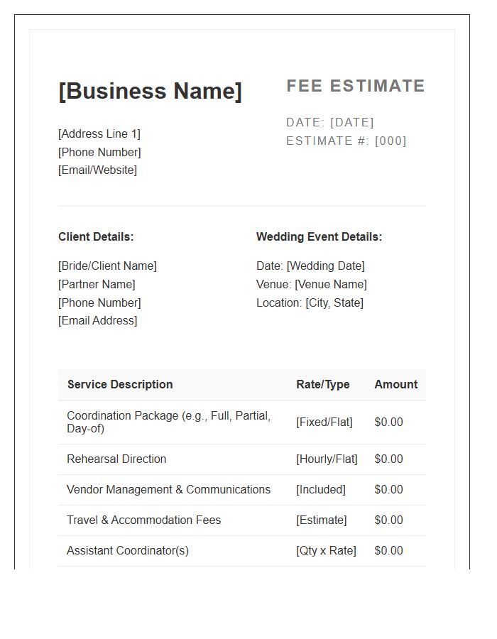 Bridal Coordination Fee Estimate Invoice Template