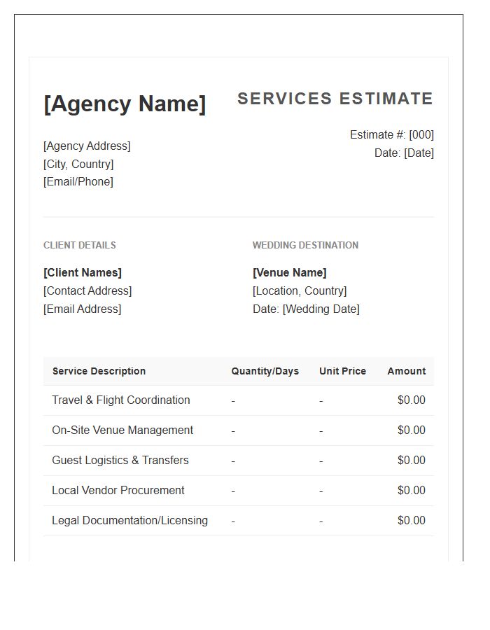 Destination Wedding Services Estimate Invoice Template