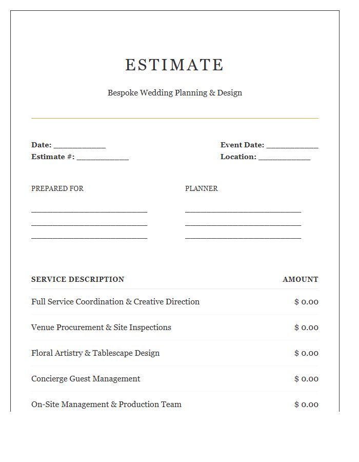 Luxury Wedding Planner Estimate Invoice Template