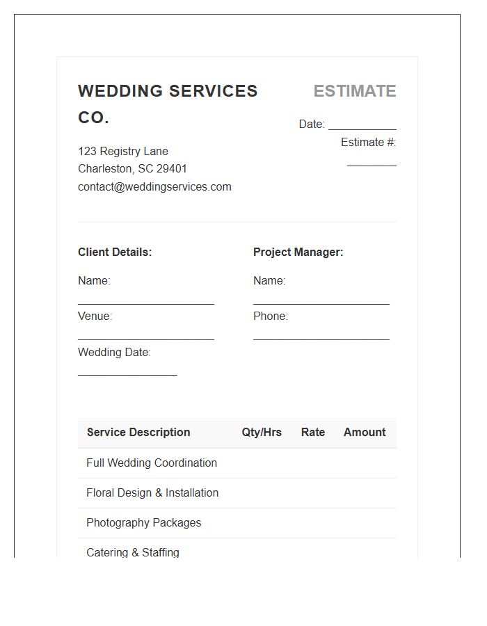 Professional Wedding Services Estimate Invoice Template