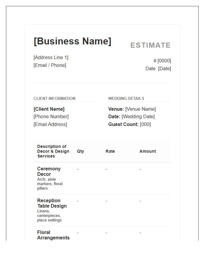 Wedding Decor Design Estimate Invoice Template