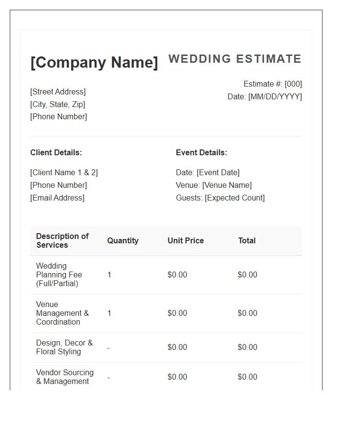 Wedding Event Planning Estimate Invoice Template