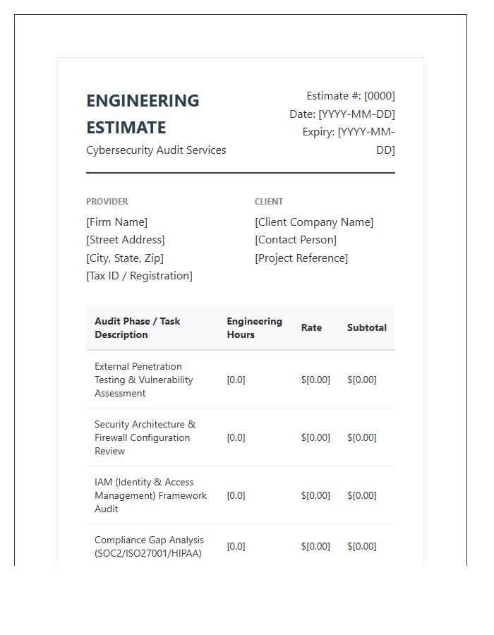 Cybersecurity Audit Engineering Estimate Invoice Template