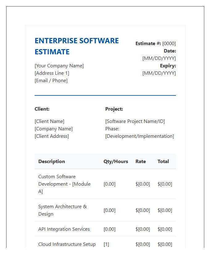 Enterprise Software Solutions Estimate Invoice Template