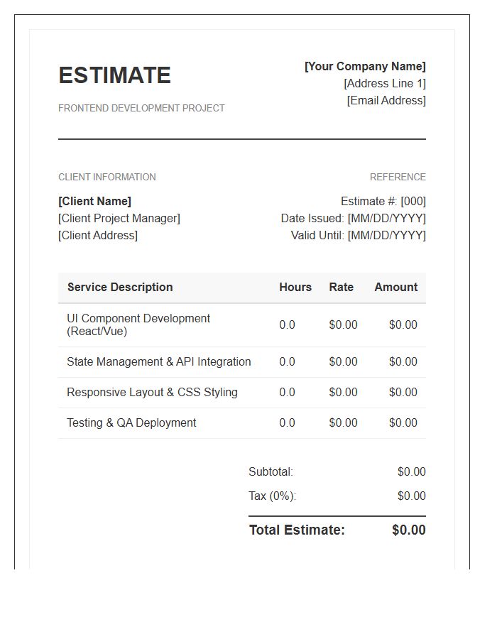 Frontend Application Project Estimate Invoice Template
