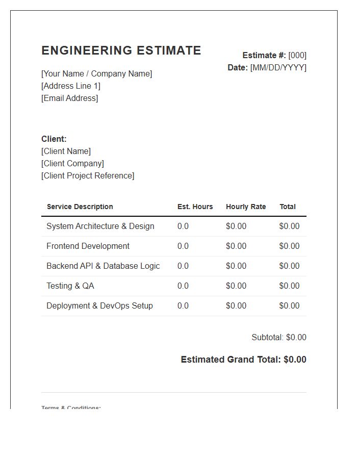 Hourly Rate Software Engineering Estimate Invoice Template