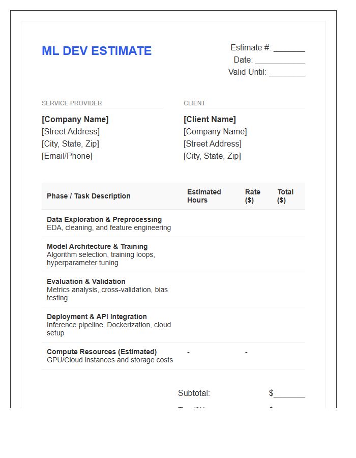 Machine Learning Development Estimate Invoice Template