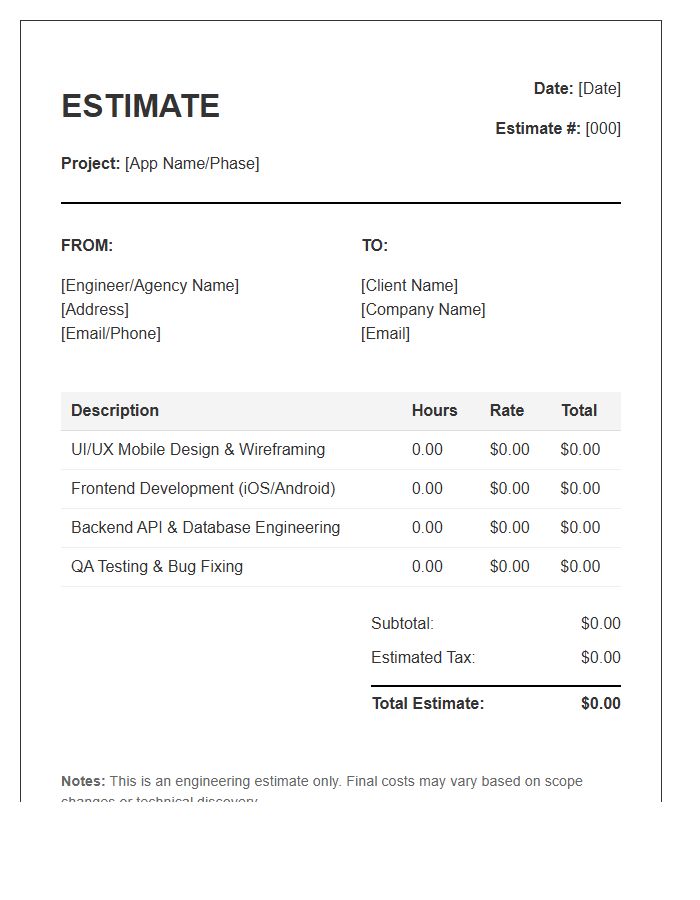 Mobile App Engineering Estimate Invoice Template