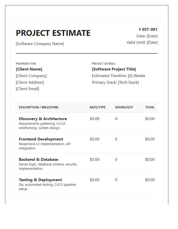 Software Engineering Estimate Invoice Template