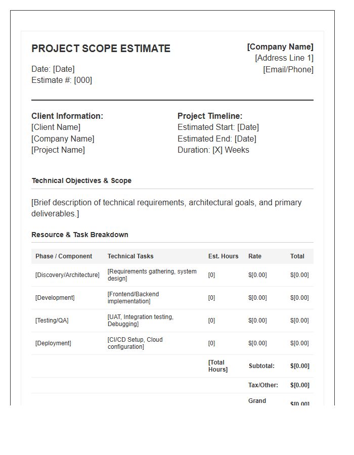 Technical Project Scope Estimate Invoice Template