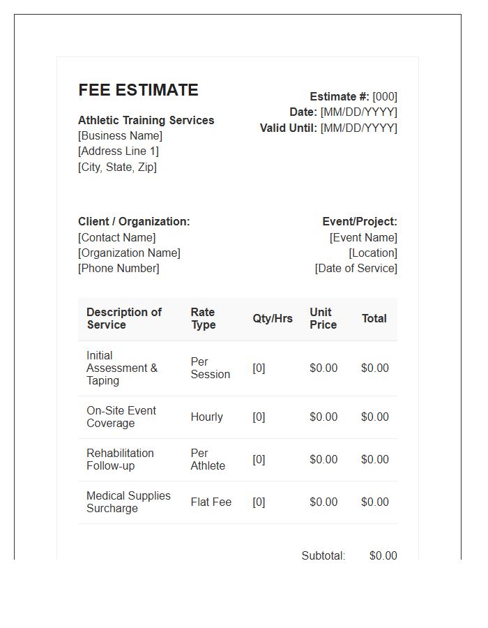 Athletic Training Fee Estimate Invoice Template