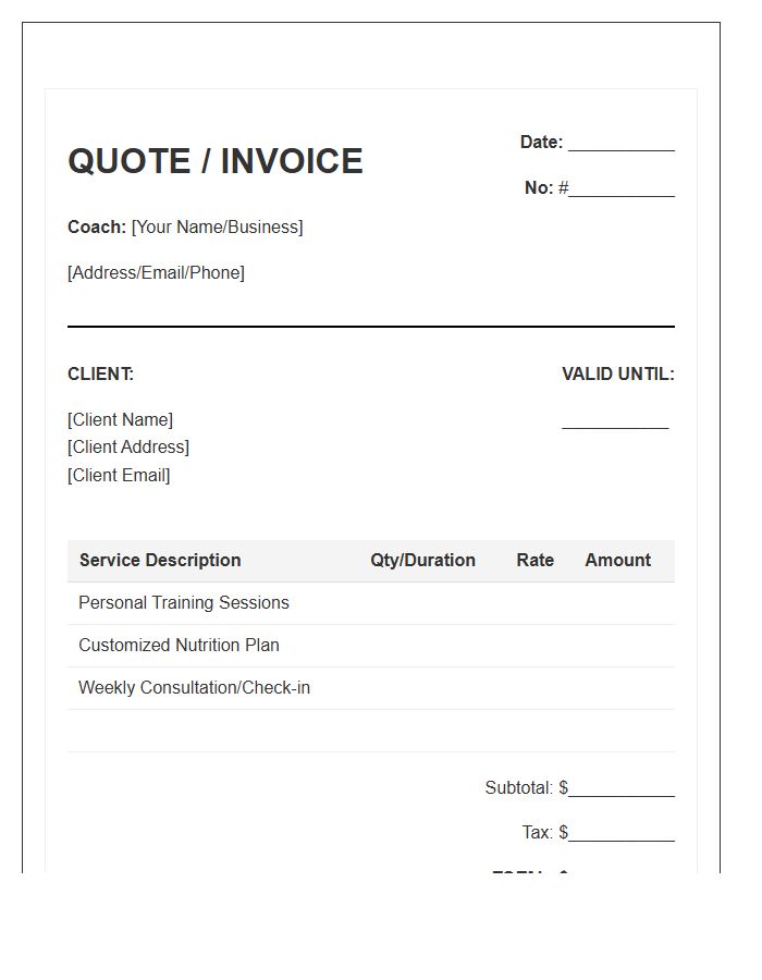 Fitness Coaching Quote Invoice Template