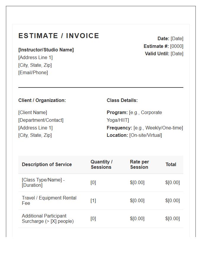 Group Fitness Class Estimate Invoice Template