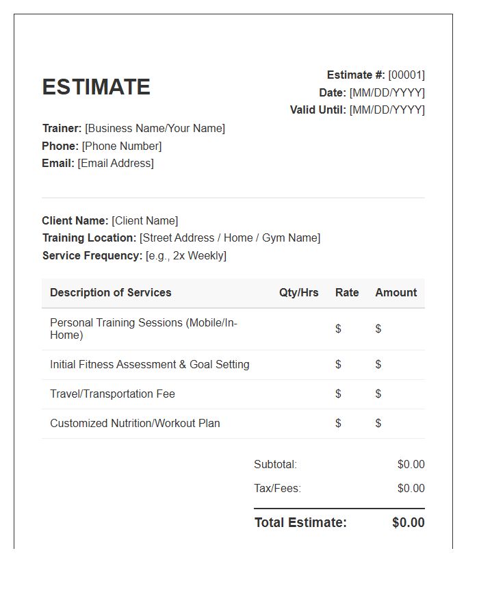 Mobile Personal Trainer Estimate Invoice Template