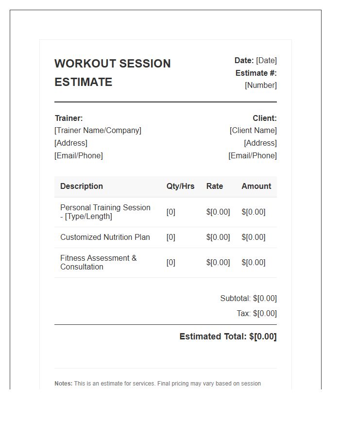 Personalized Workout Session Estimate Invoice Template