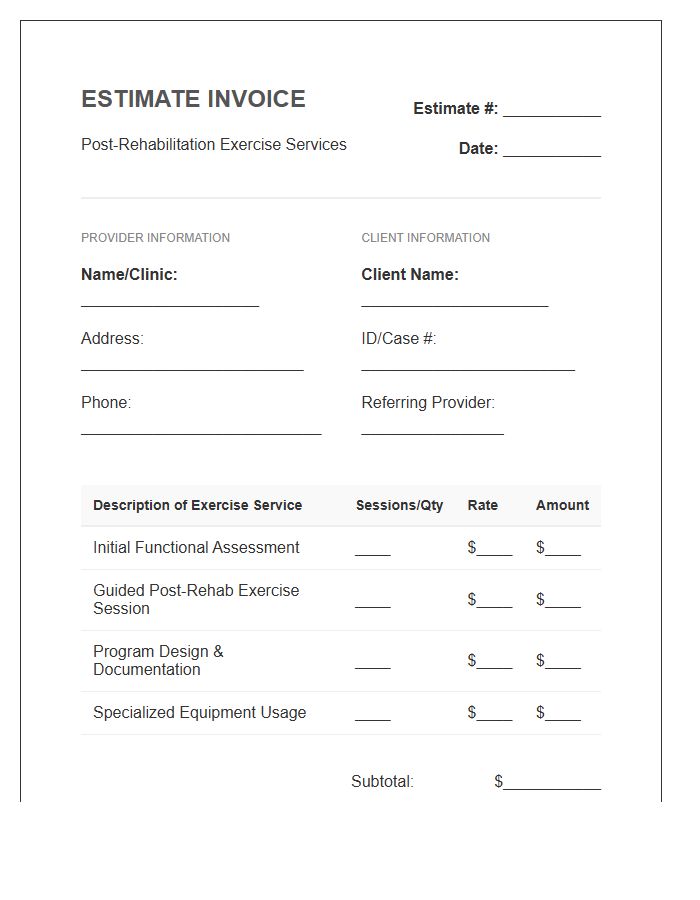 Post Rehabilitation Exercise Estimate Invoice Template