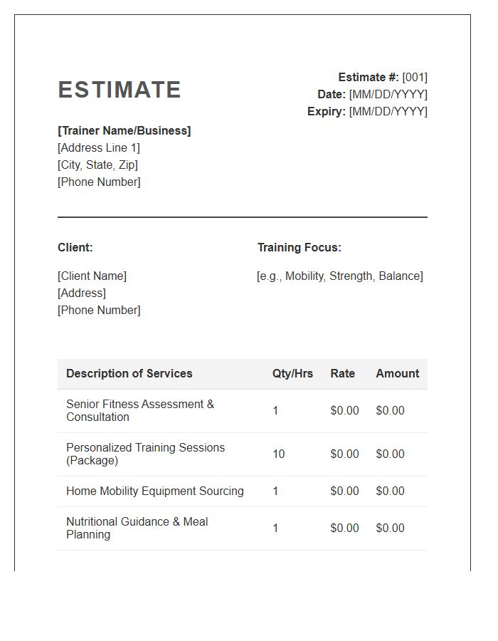 Senior Fitness Training Estimate Invoice Template
