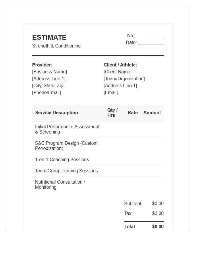 Strength And Conditioning Estimate Invoice Template