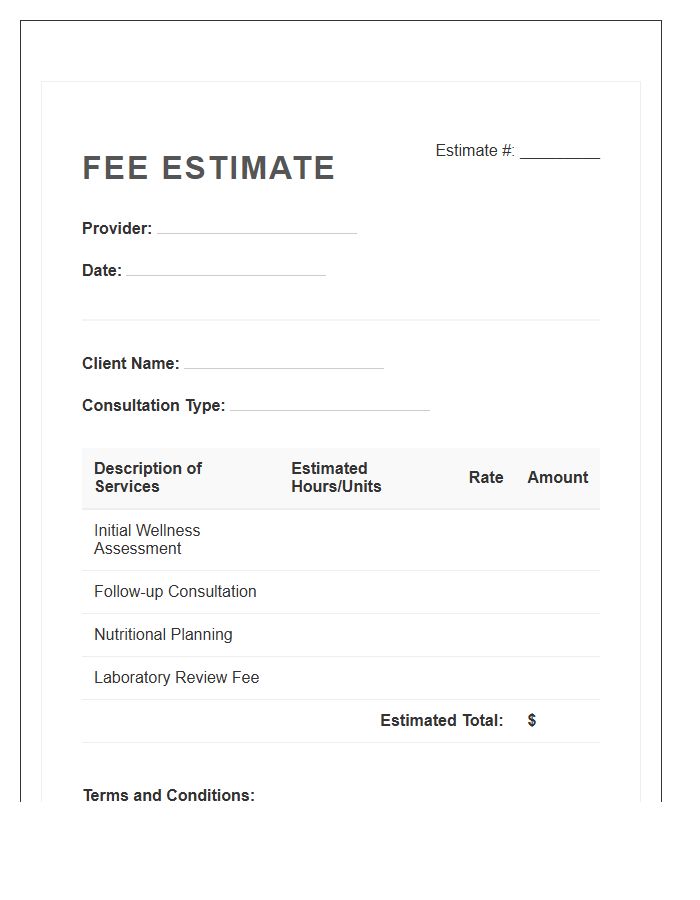 Wellness Consultation Fee Estimate Invoice Template