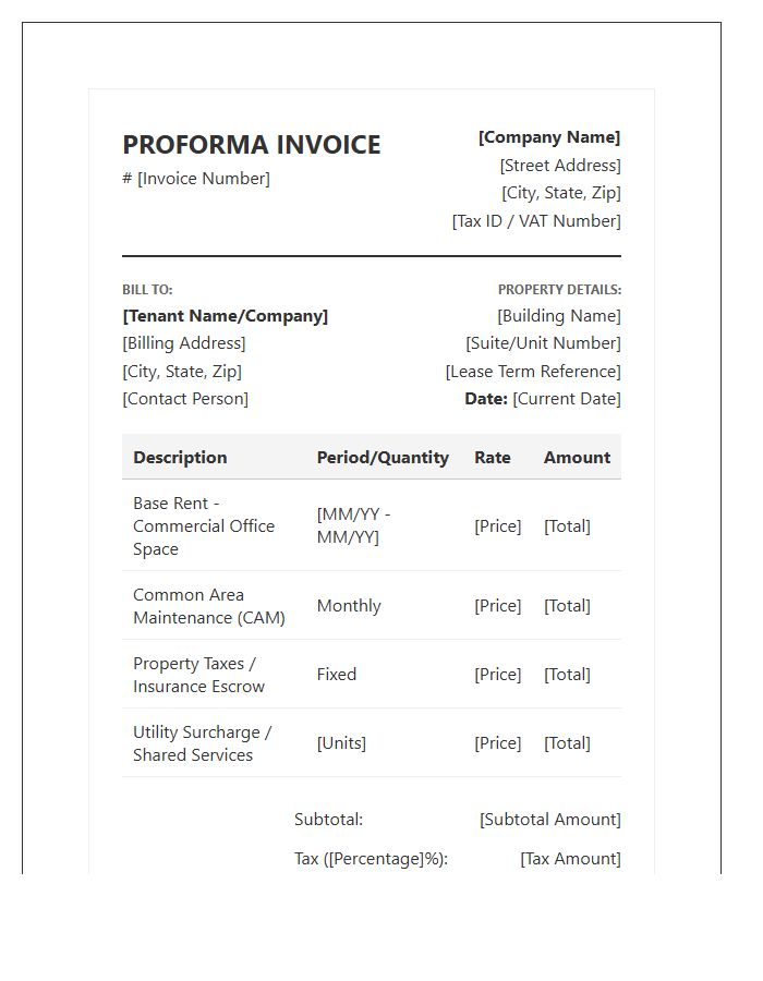 Commercial Office Space Proforma Invoice Template