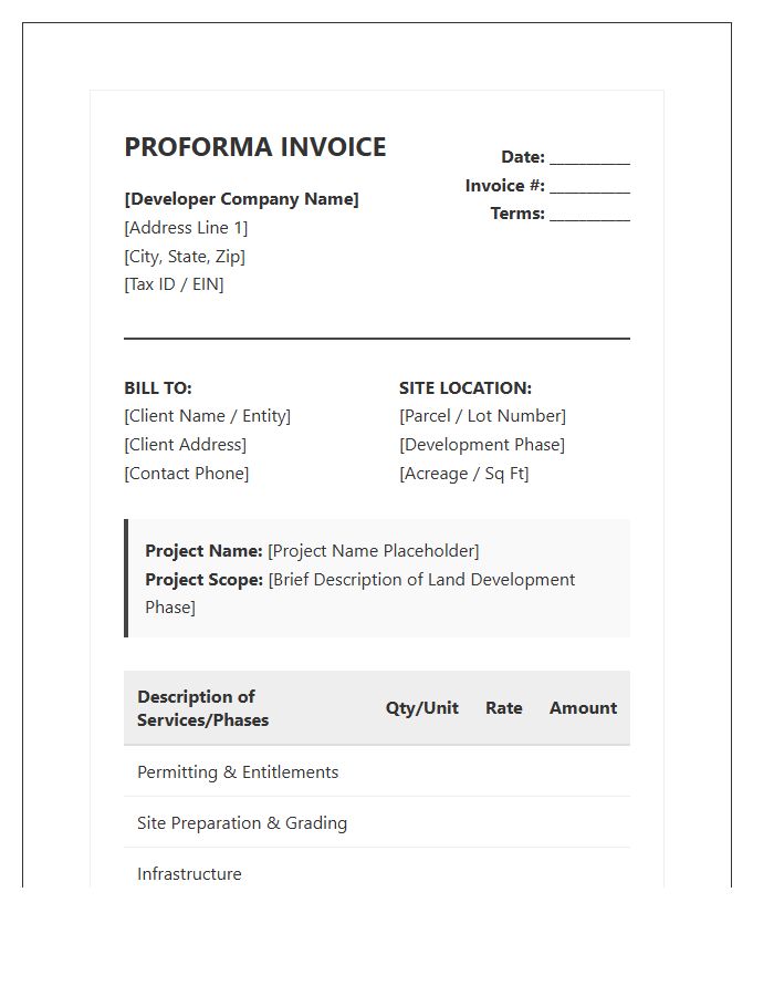 Land Development Project Proforma Invoice Template