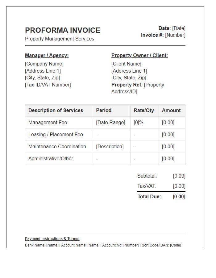 Property Management Services Proforma Invoice Template