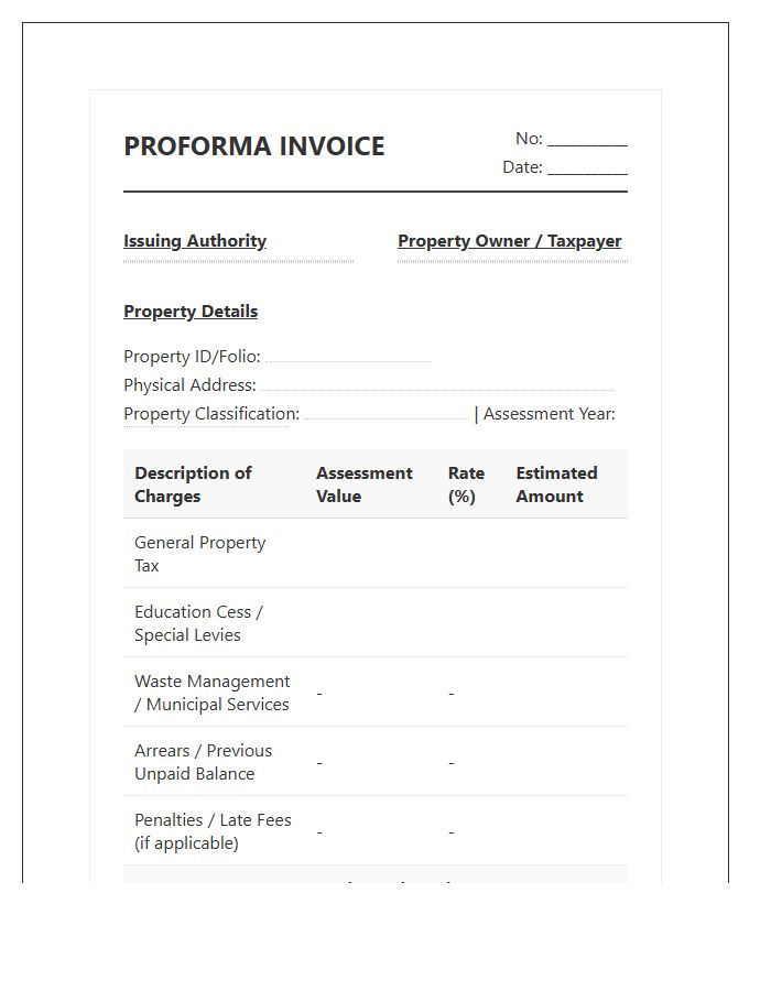 Property Tax Estimation Proforma Invoice Template