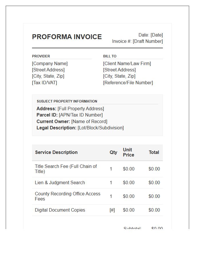 Property Title Search Proforma Invoice Template