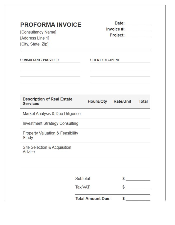 Real Estate Consulting Services Proforma Invoice Template