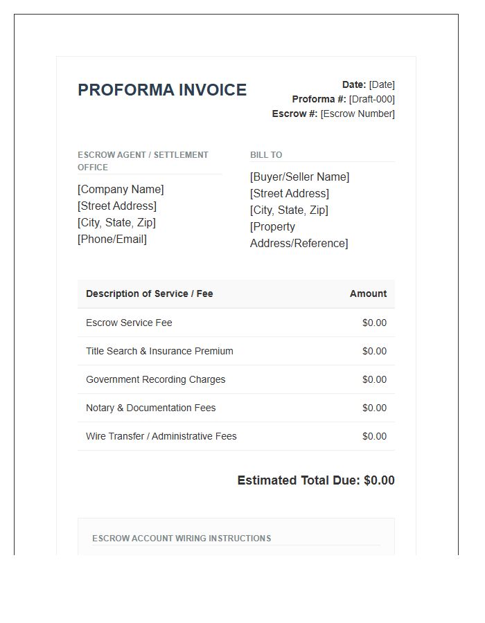 Real Estate Escrow Account Proforma Invoice Template