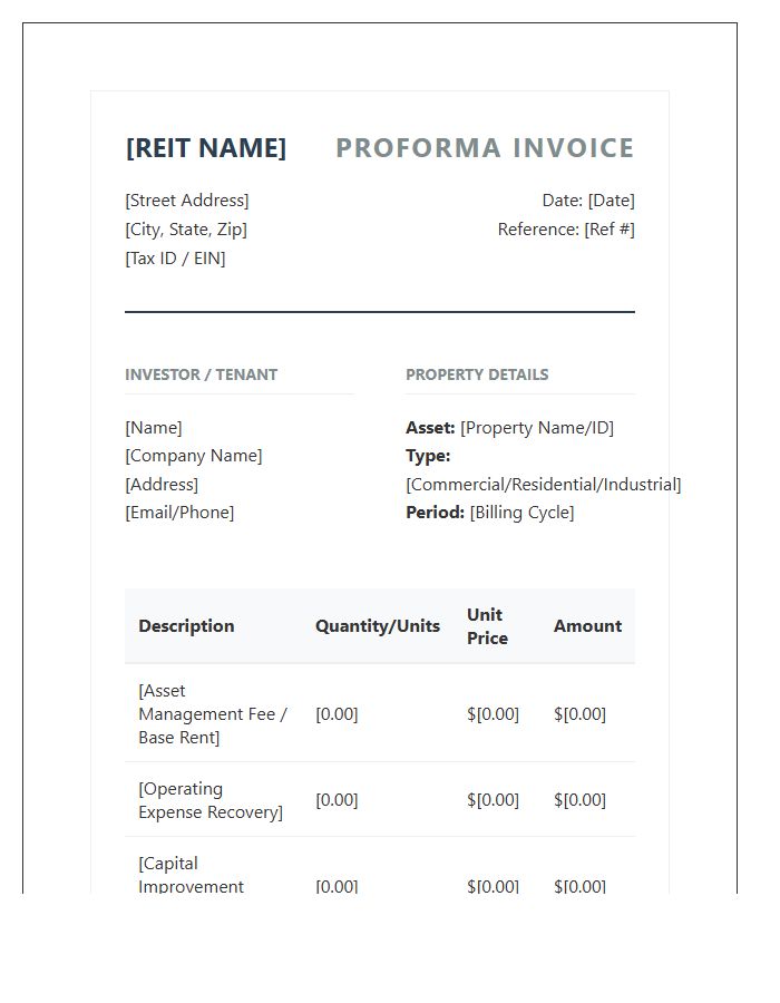 Real Estate Investment Trust Proforma Invoice Template