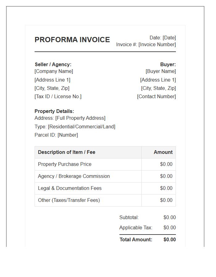 Real Estate Property Sale Proforma Invoice Template