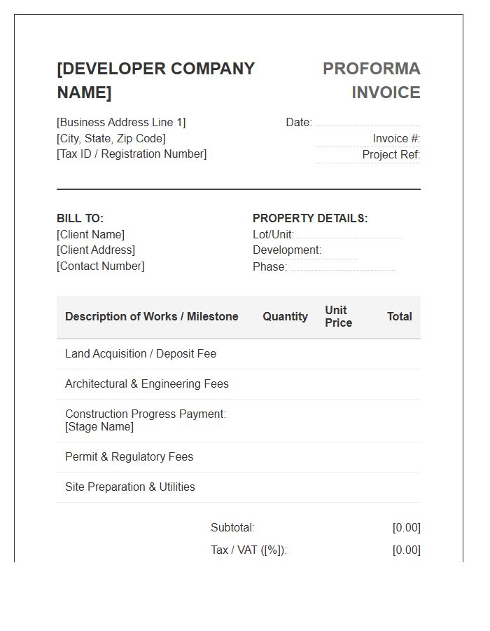 Residential Property Development Proforma Invoice Template