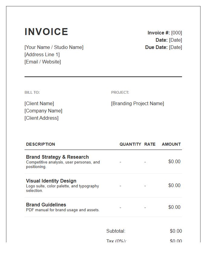 Branding Project Freelance Designer Invoice Template