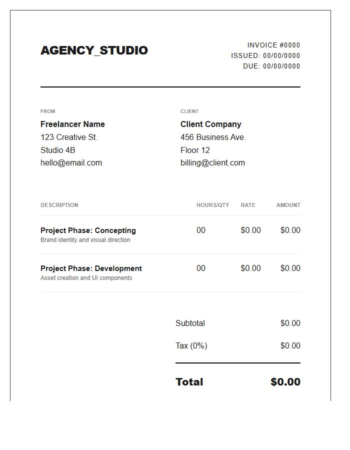Creative Agency Style Freelance Invoice Template