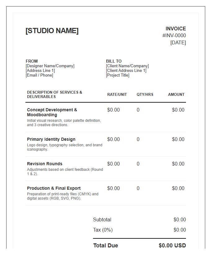 Detailed Graphic Design Work Invoice Template