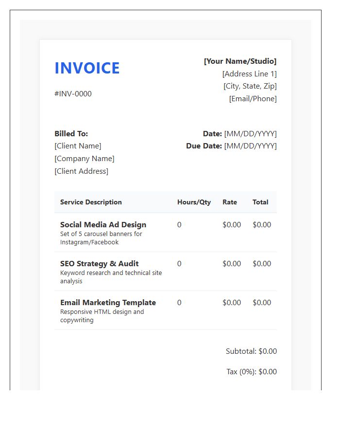 Digital Marketing Freelance Designer Invoice Template