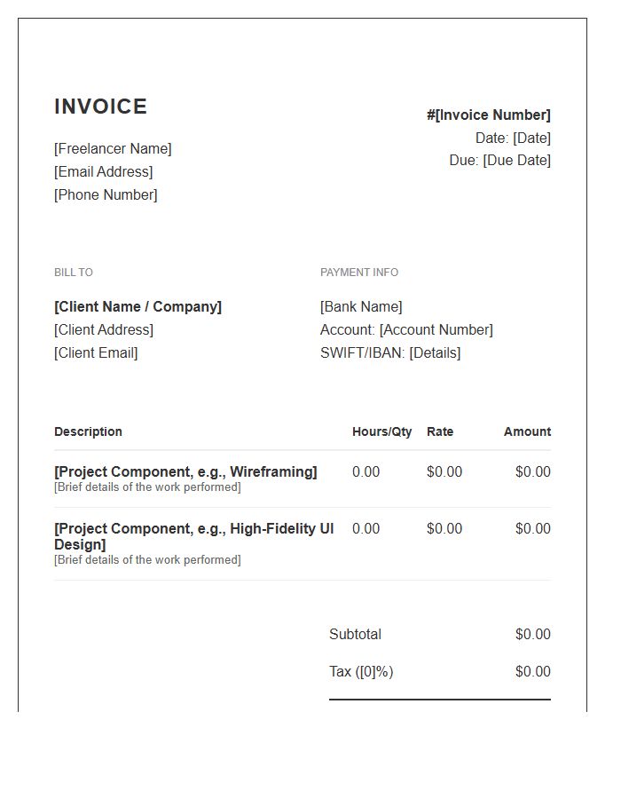 Freelance UI UX Designer Invoice Template