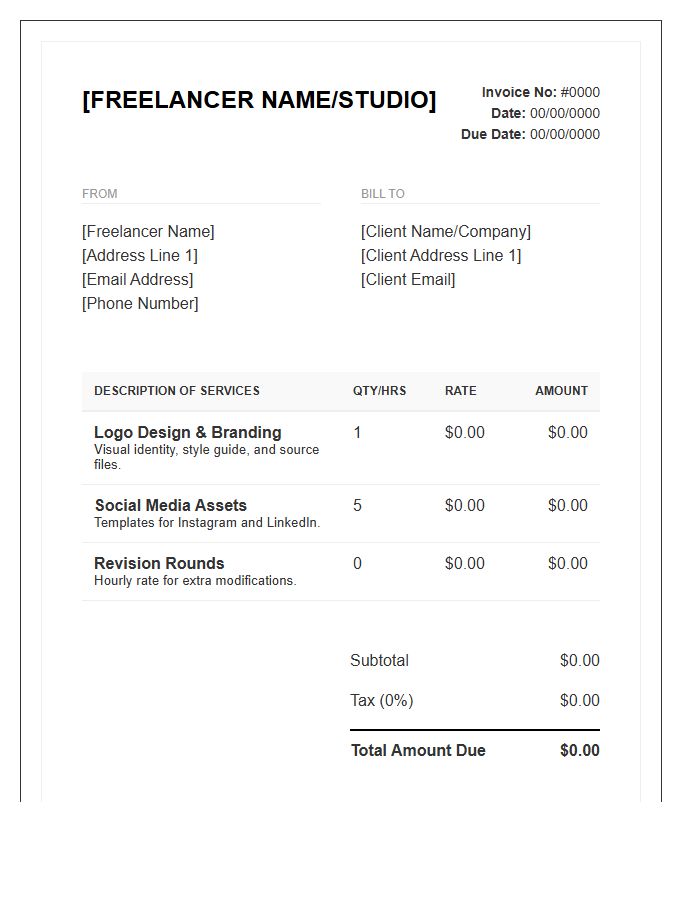 Graphic Design Services Invoice Template For Freelancers