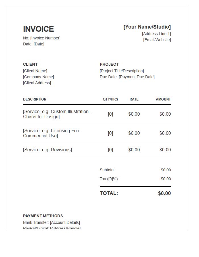 Illustration Services Freelance Invoice Template