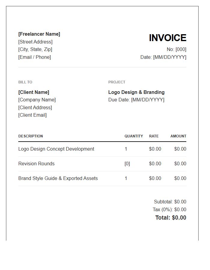 Logo Design Service Freelance Invoice Template