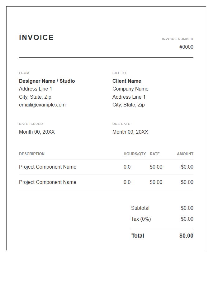 Minimalist Graphic Design Project Invoice Template
