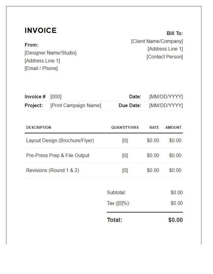 Print Media Graphic Design Invoice Template